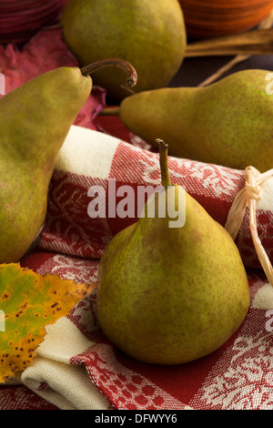 Fall or autumn theme arrangement of Bosc pears Stock Photo