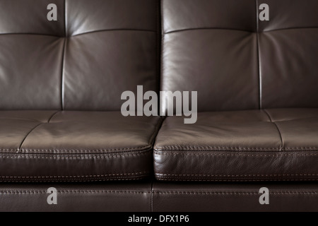 Closeup of luxurious expensive brown leather couch Stock Photo