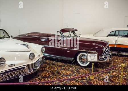 A 1948 Tucker, 1952 Hudson, and a 1956 Packard at the Nethercutt Collection in Sylmar California Stock Photo