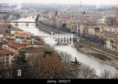 Adige river at Ponte Nuovo del Popolo bridge and o Romano theater ...