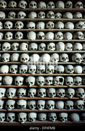 Part of a collection of some 2000 human skulls stacked in the crypt of St Leonard's Church, Hythe, Kent, during the period AD1200-1500.