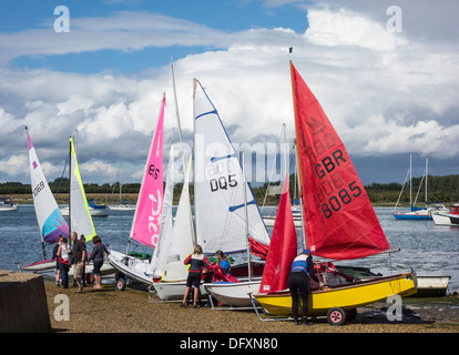 Chichester Harbour, People preparing to sail their boats from Dell Quay, West Sussex,  England, UK. Europe Stock Photo