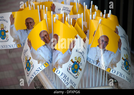 Papa Francesco Flags for his Visit to Cagliari in Sardinia 22 Sept 2013 Stock Photo