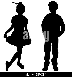 Silhouettes of boy and girl Stock Photo