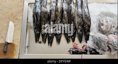 Espada scabbard fish in the fish market, Mercado dos Lavradores Funchal, Madeira Portugal Stock Photo