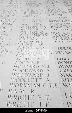 Names of missing First World War One soldiers of the WW1 British Armies, Battle of the Somme, Thiepval Memorial, Picardy, France Stock Photo