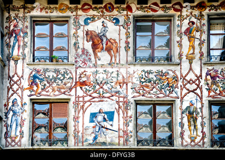 Luzern / Lucerne, Switzerland. Dornach House on Hirschenplatz/ Frescoes Stock Photo