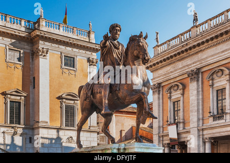 Equestrian statue of Marcus Aurelius (121-180), located in the middle of the Piazza del Campidoglio, Rome, Lazio, Italy, Europe Stock Photo