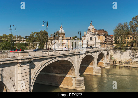 Bridge Ponte Cavor, the church San Rocco (left) and the church Saint Jerome of the Croats (right), Rome, Lazio, Italy, Europe Stock Photo