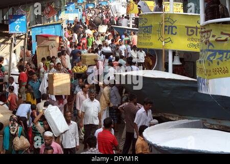 Homebound travelers crowd Sadarghat Launch Terminal in Dhaka on Thursday as they prepare to leave the capital to spend the Eid al-Adha  Holidays with family and friends. Stock Photo