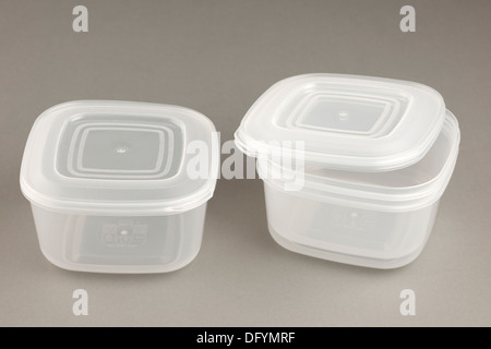 Set of three plastic food containers with sealable lids Stock Photo