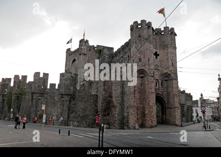 The Gravensteen ('castle of the count' in Dutch), a castle in historic Ghent (Gent), East Flanders, Belgium. Stock Photo