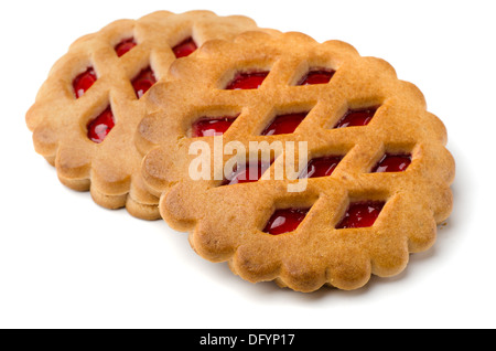 Two jam filled cookies isolated on white Stock Photo