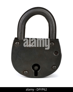 Old iron padlock isolated on white Stock Photo