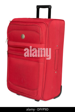 Red textile suitcase isolated on white