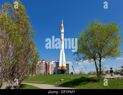 Real 'Soyuz' type rocket as monument Stock Photo