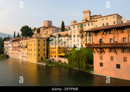 Buildings at the side of the Brenta River, Bassano Del Grappa Stock Photo