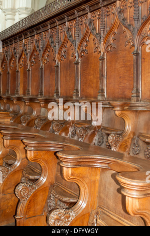 Wood-carved Choir Stalls in Fitzalan Chapel, Arundel Castle Stock Photo