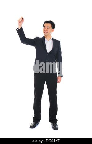 male writing something on glass board with marker Stock Photo