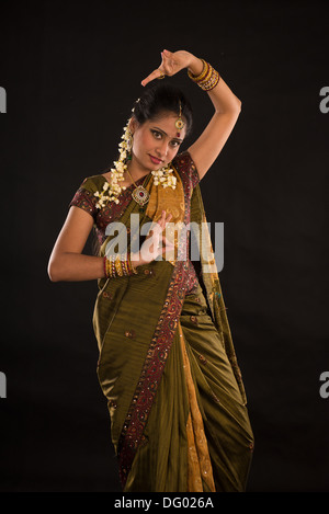 indian female dancer during diwali festival of lights Stock Photo