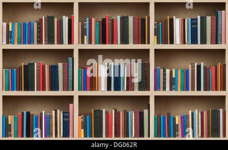 Books on a wooden shelfs.  Stock Photo