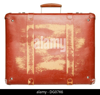 Vintage red suitcase isolated on white background Stock Photo