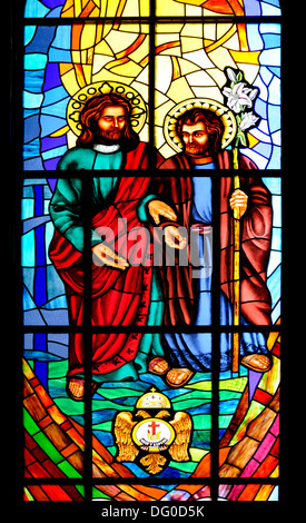 Madrid, Spain. Catedral de la Almudena (1994) Cathedral. Stained Glass Window Stock Photo