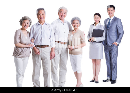Senior couples with financial advisors Stock Photo