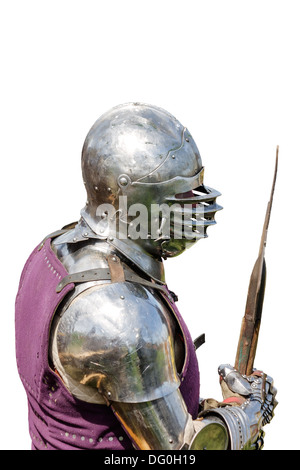 Armored knight with battle-axe isolated on white Stock Photo