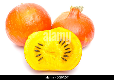 Pumpkin with seeds on white background Stock Photo