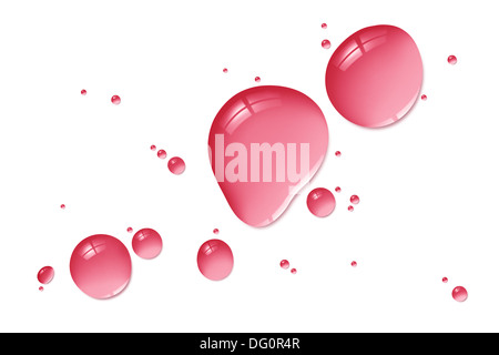 transparent red liquid drops isolated on white Stock Photo