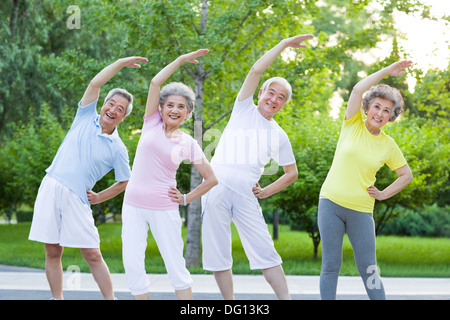 Seniors exercising in the morning Stock Photo
