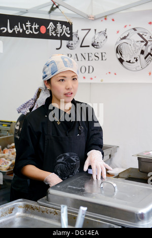 Japanese female chef at matsuri festival in London England. Oct 5, 2013 Stock Photo