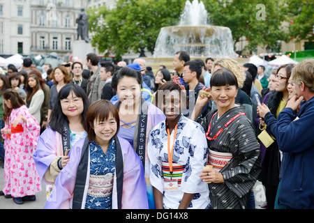 Two Japanese men wearing traditional costume at matsuri festival in London,  England. Oct 5, 2013 Stock Photo - Alamy