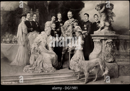 Ak Kaiser Wilhelm II von Preußen, Kaiserin Auguste Viktoria und Kinder, Windhund;