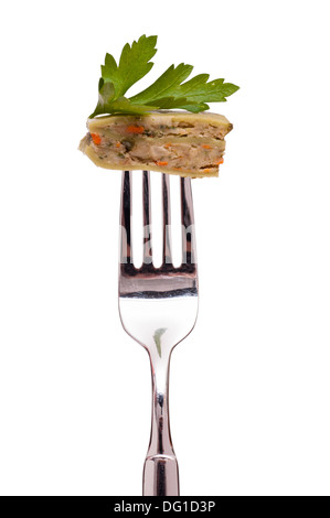 White isolated vegetarian swabian pocket on a fork Stock Photo
