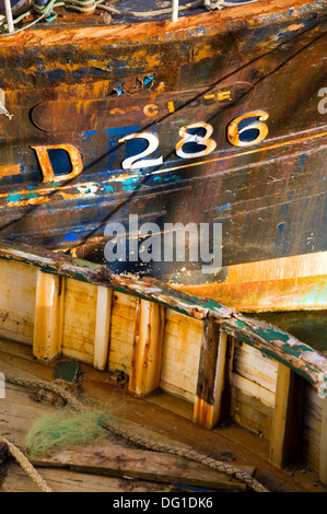 Old fishing trawlers wood built decaying colour and texture Stock Photo
