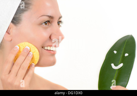 Young woman beautiful cleaning skin Stock Photo