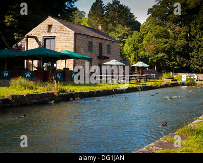 Cromford canal and cafe at the wharf near Matlock Derbyshire Dales Peak District England UK built during industrial revolution Stock Photo
