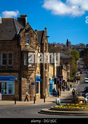Matlock town centre showing Crown Square roundabout and the hill on Bank Road Derbyshire Dales Peak District England UK Stock Photo