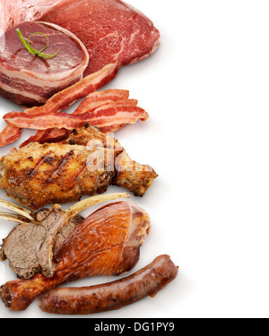 Meat Assortment On White Background Stock Photo
