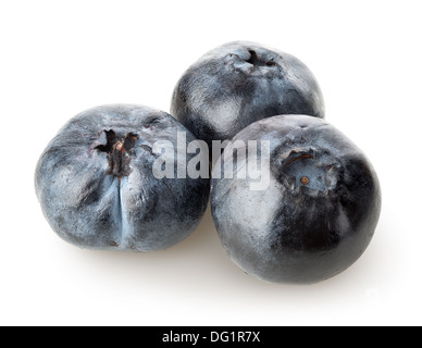 Three sweet blueberries isolated on a white background Stock Photo