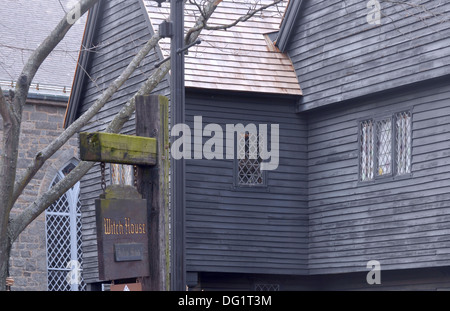 The Judge Jonathan Corwin House also known as The Witch House: Black old historical house in Salem, MA Stock Photo