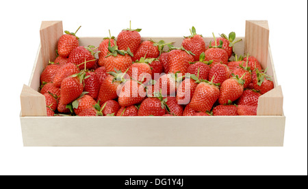 Fresh strawberries in wooden crate Stock Photo