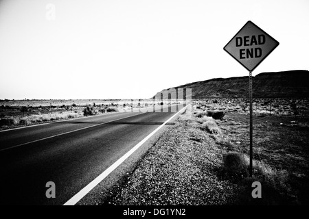 Dead End Sign Along Desert Highway, Nevada, USA Stock Photo