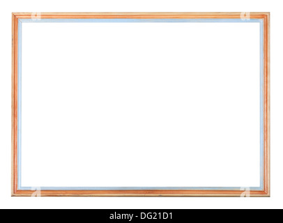 narrow wooden and blue painted horizontal picture frame with cutout canvas isolated on white background Stock Photo