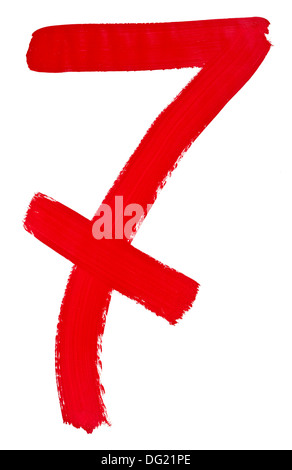 Arabic numeral 4 hand written by red brush on white background Stock ...