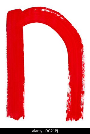 letter n hand painted by red brush on white background Stock Photo