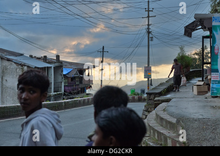 Children on an evening street in the village of Nainital in the Himalayan foothills of India Stock Photo