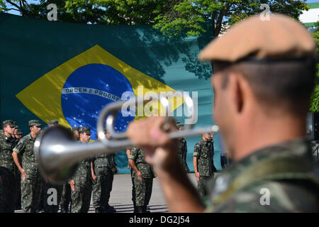 Official ceremony at 12th Light Infantry Brigade airmobile in Cacapava, interior of Sao Paulo, southeastern Brazil, where 142 soldiers army officers received the Brazilian peacekeepers for six months of Peace Mission in Haiti. The soldiers will go through a training of three weeks and are starting this year to Haiti. Photo: Lucas LACAZ RUIZ/ESTADAO CONTUEUDO Stock Photo